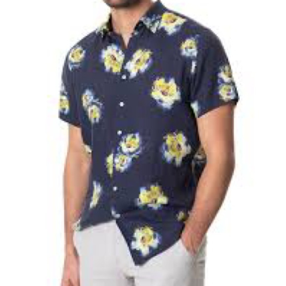 RODD & GUNN Hopelands Shirt Men’s XL Floral Linen Short Sleeve Sports Fit Summer
